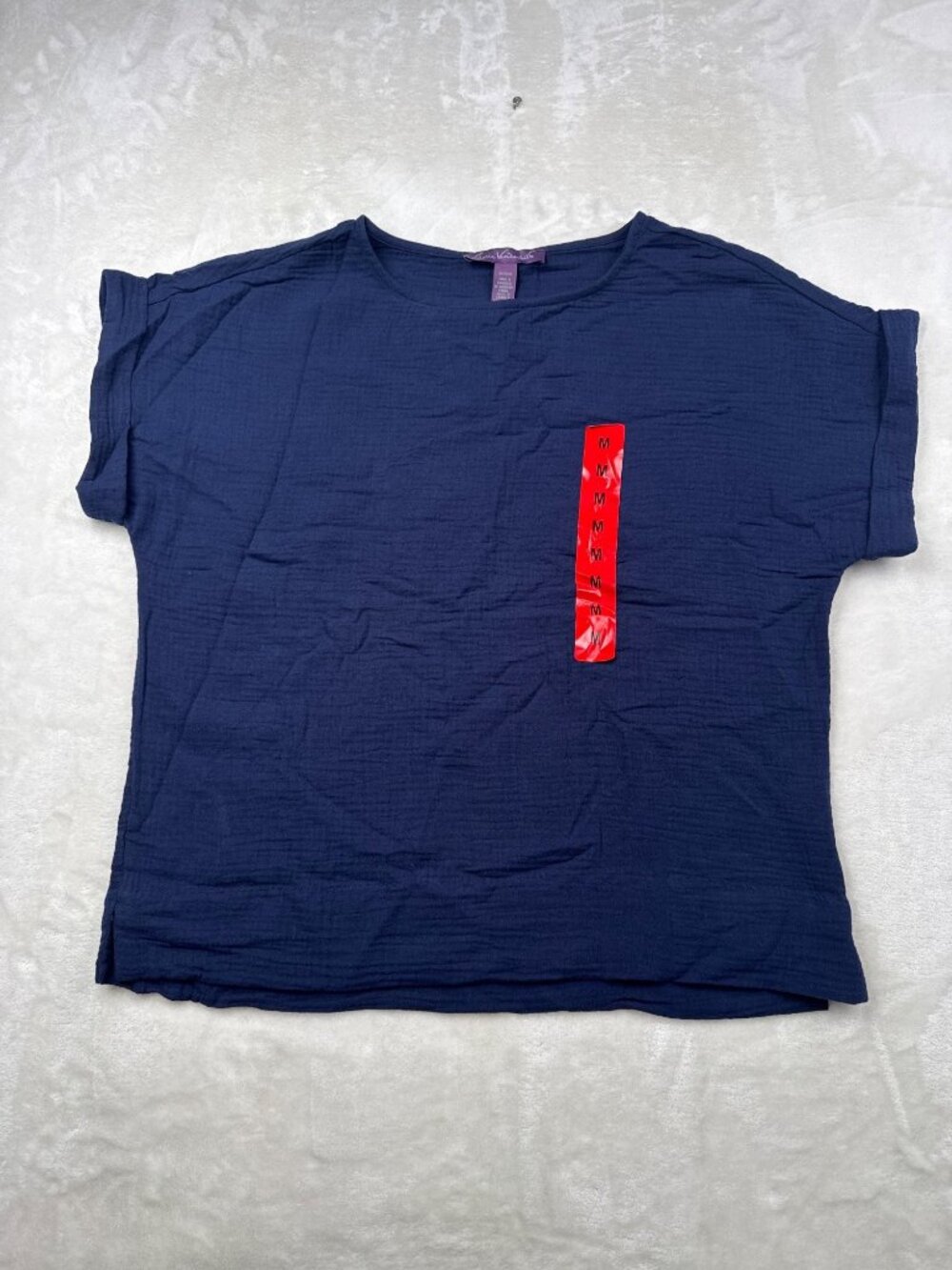 Gloria Vanderbilt Womens Navy Blue Short-Sleeve Blouse Size M Lightweight